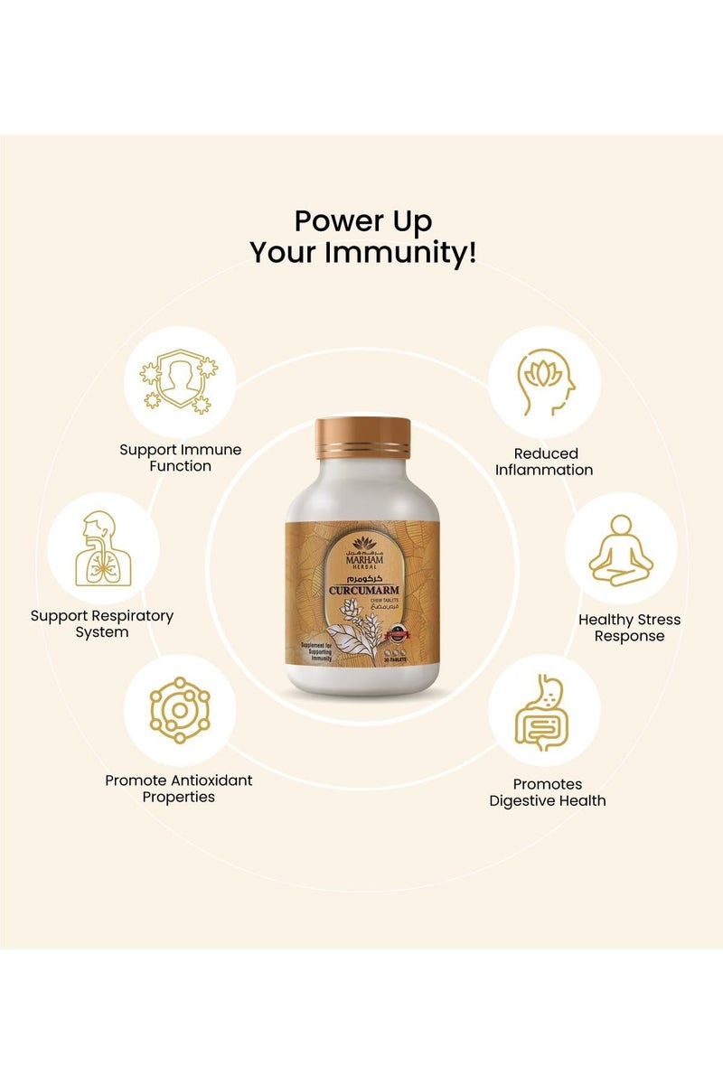 MARHAM HERBAL Curcumarm Chewable Tablets: Immune Booster with Curcumin, Ginger, Mint, Cinnamon, Pippali Combination - Dietary Supplements for Immune Support - 30 Tablets (30 Tablets) - Image 4