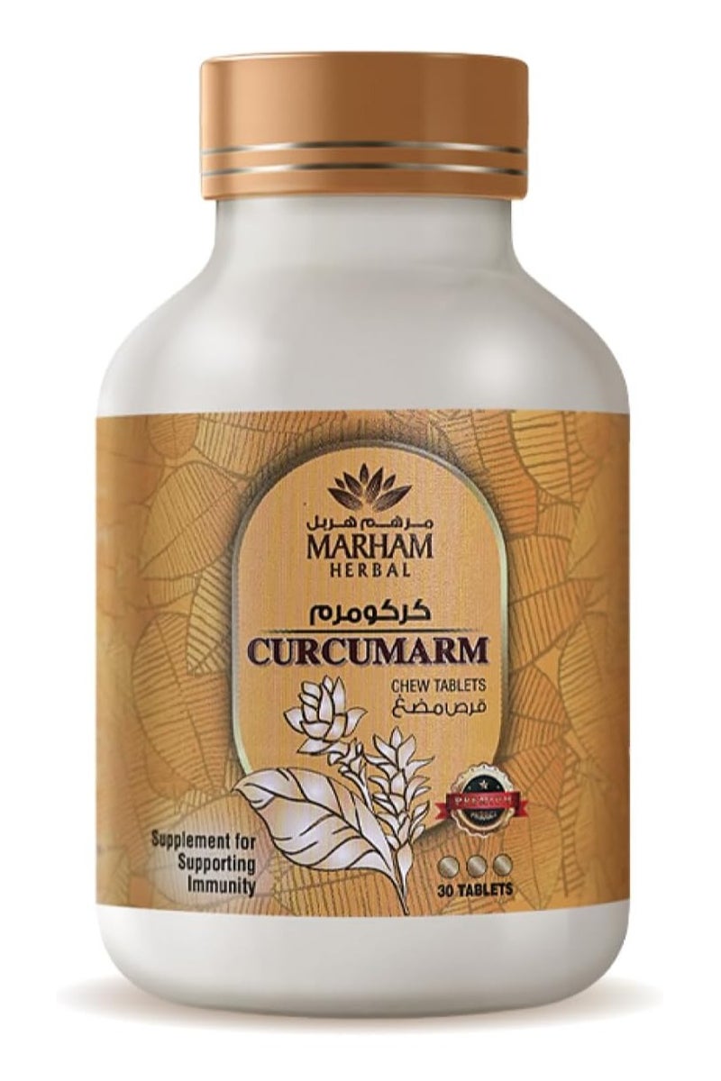 MARHAM HERBAL Curcumarm Chewable Tablets: Immune Booster with Curcumin, Ginger, Mint, Cinnamon, Pippali Combination - Dietary Supplements for Immune Support - 30 Tablets (30 Tablets) - Image 1