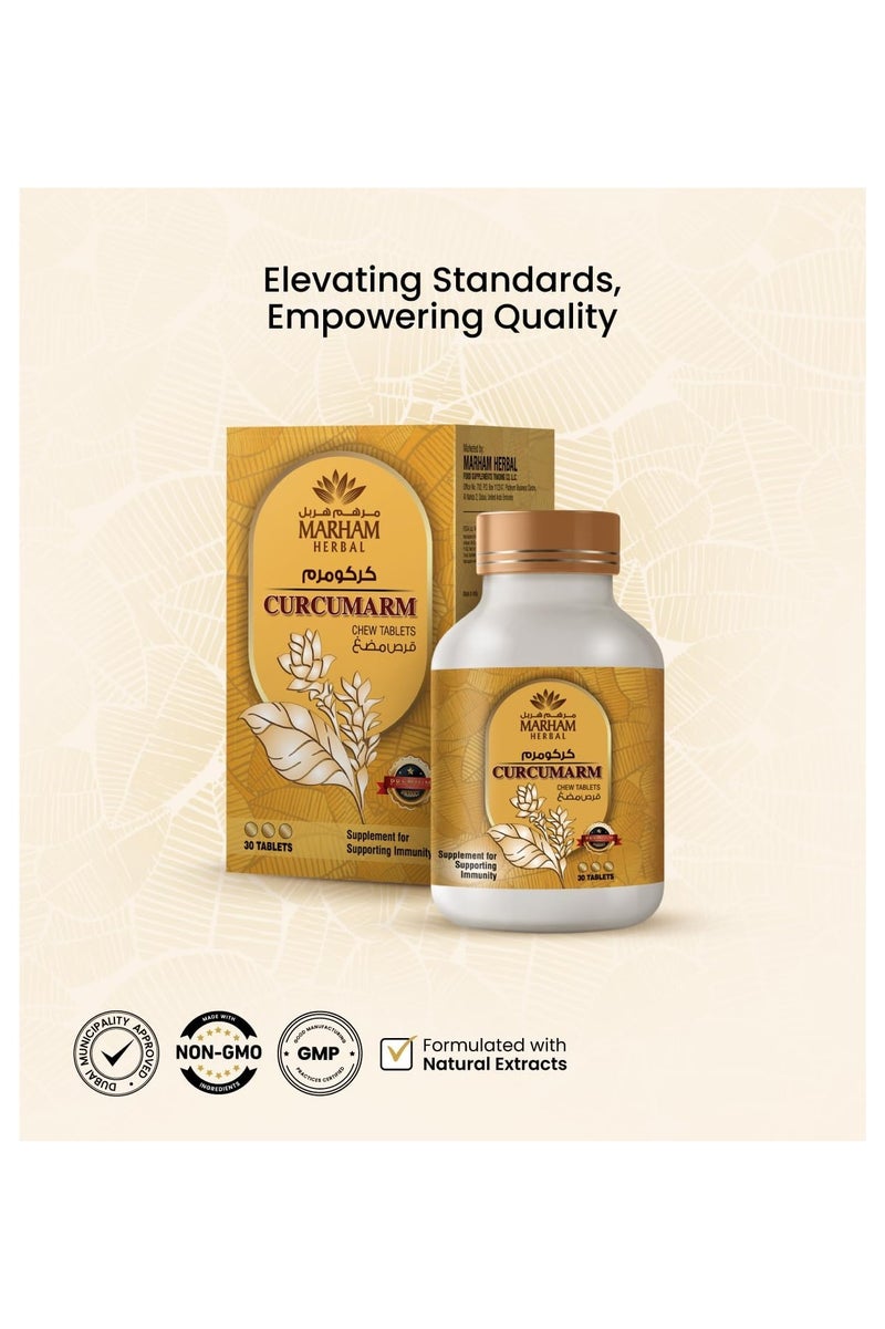MARHAM HERBAL Curcumarm Chewable Tablets: Immune Booster with Curcumin, Ginger, Mint, Cinnamon, Pippali Combination - Dietary Supplements for Immune Support - 30 Tablets (30 Tablets) - Image 2