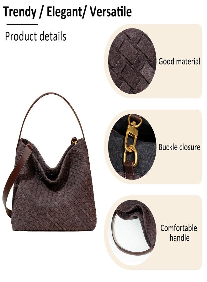 JYG Women's Braided Suede Tote Bags Slouchy Shoulder Bag Trendy Crescent Satchel Purse 2025 Brown - Image 3