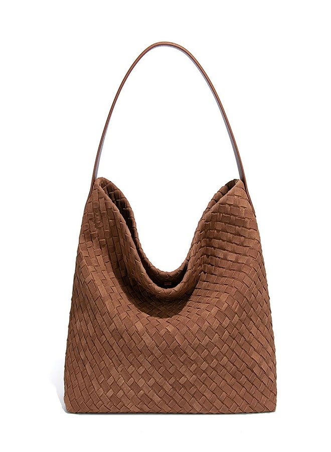 JYG Women's Braided Suede Tote Bags Slouchy Shoulder Bag Trendy Crescent Satchel Purse 2025 Brown - Image 1