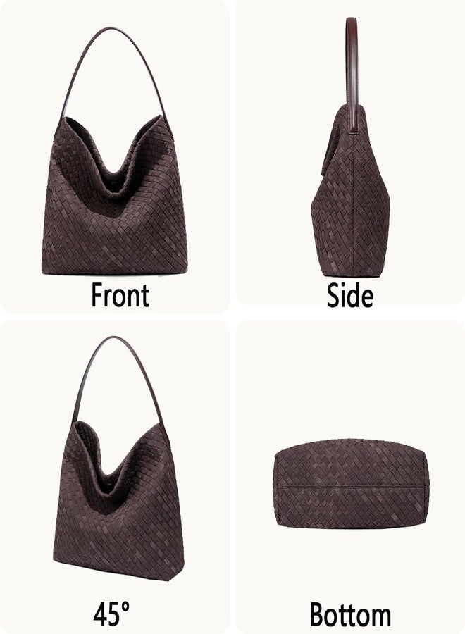 JYG Women's Braided Suede Tote Bags Slouchy Shoulder Bag Trendy Crescent Satchel Purse 2025 Brown - Image 4