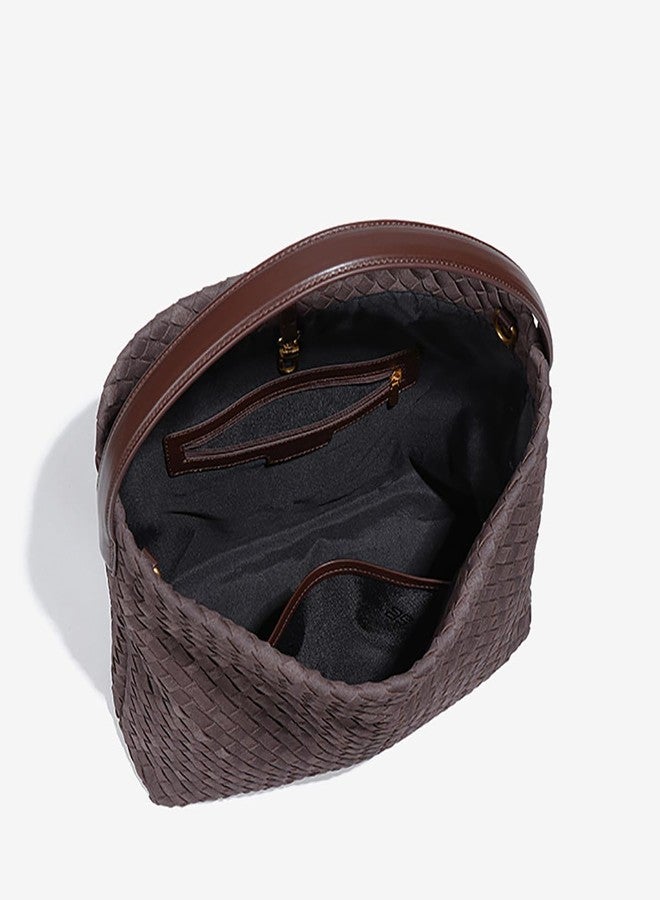 JYG Women's Braided Suede Tote Bags Slouchy Shoulder Bag Trendy Crescent Satchel Purse 2025 Brown - Image 5