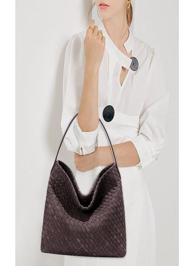 JYG Women's Braided Suede Tote Bags Slouchy Shoulder Bag Trendy Crescent Satchel Purse 2025 Brown - Image 2