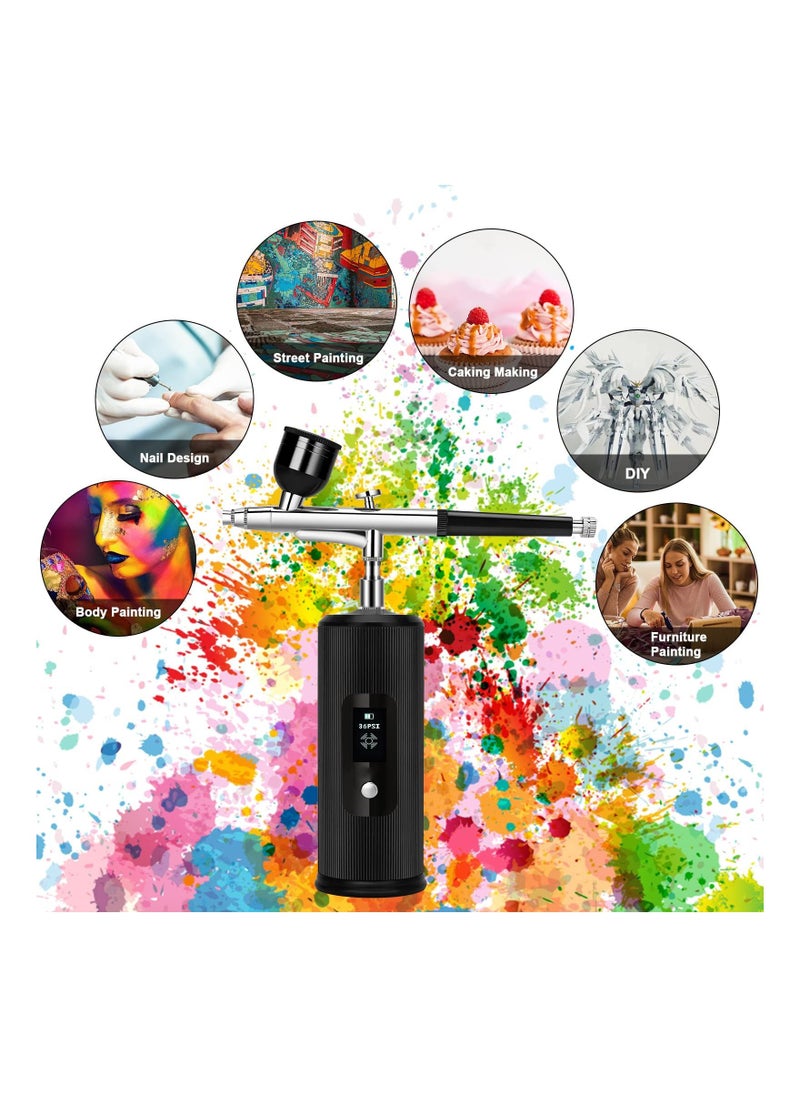 Joshberg - Portable Airbrush with Compressor Rechargeable USB Airbrush Kit Handheld Cordless Air Brush Pen with LCD Screen Black - Image 1