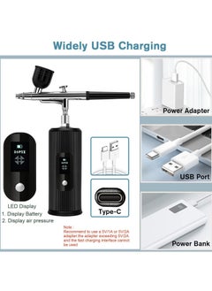 Joshberg فرشاة هوائية محمولة مع ضاغط، مجموعة بخاخة USB قابلة للشحن، قلم فرشاة هوائية لاسلكي محمول مع شاشة LCD باللون الأسود  - Image 5