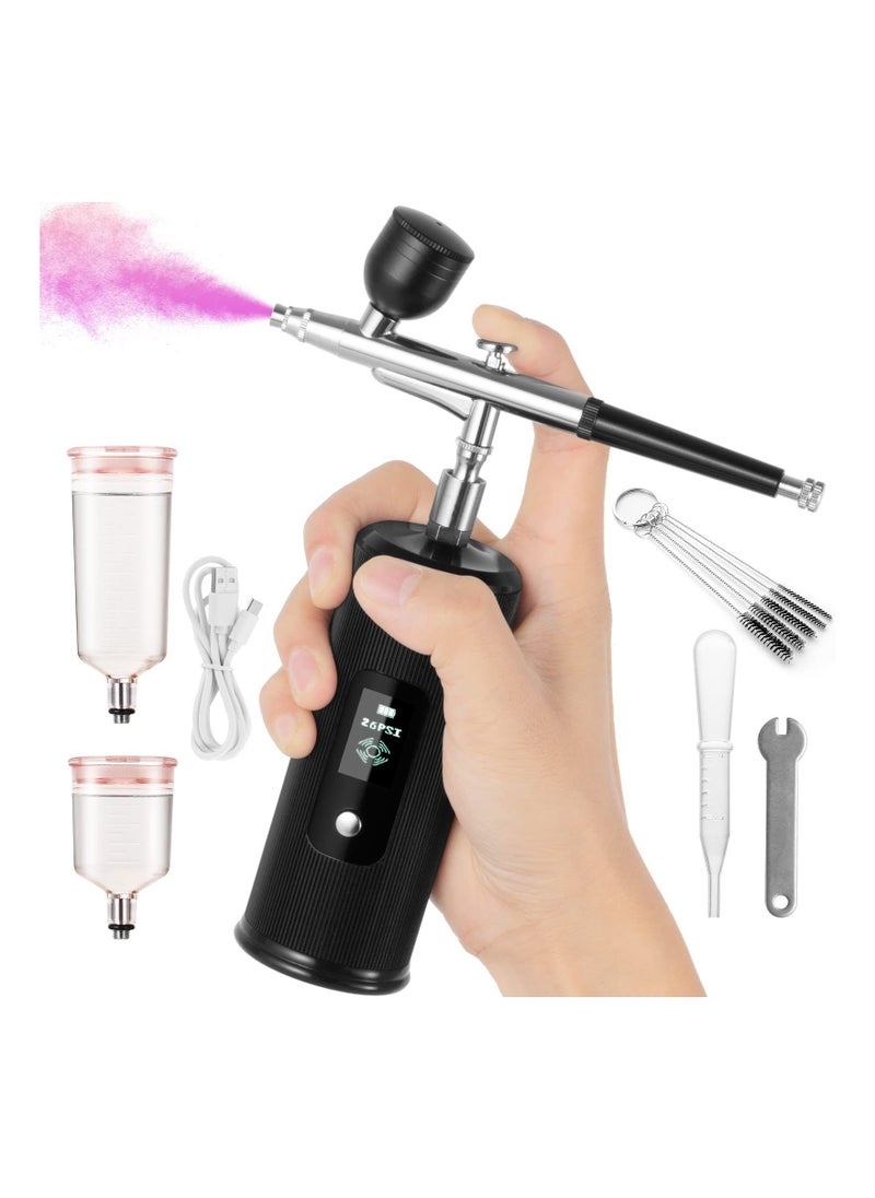 Joshberg - Portable Airbrush with Compressor Rechargeable USB Airbrush Kit Handheld Cordless Air Brush Pen with LCD Screen Black - Image 1