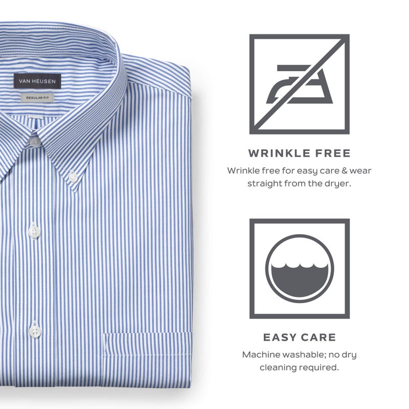 Van Heusen Men's Pinpoint Regular Fit Stripe Button Down Collar Dress Shirt Shirt, Birch, 17" Neck 34"-35" Sleeve - Image 5