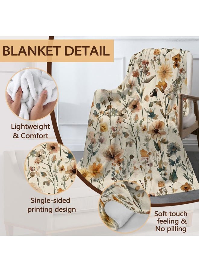 Snowmolle Rustic Floral Sofa Throw Blankets,Retro Farmhouse Flower Soft Cozy Fuzzy Lightweight Travel Blanket,Flannel Fleece Fall Throw Blanket for Couch,Bed,Camping,Movie Nights,Watching TV 50 X 60 Inch - Image 3