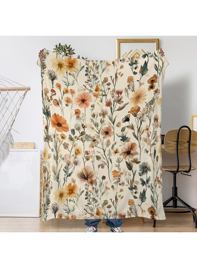 Snowmolle Rustic Floral Sofa Throw Blankets,Retro Farmhouse Flower Soft Cozy Fuzzy Lightweight Travel Blanket,Flannel Fleece Fall Throw Blanket for Couch,Bed,Camping,Movie Nights,Watching TV 50 X 60 Inch - Image 1