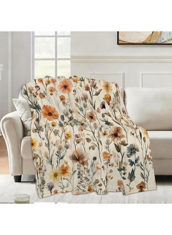 Snowmolle Rustic Floral Sofa Throw Blankets,Retro Farmhouse Flower Soft Cozy Fuzzy Lightweight Travel Blanket,Flannel Fleece Fall Throw Blanket for Couch,Bed,Camping,Movie Nights,Watching TV 50 X 60 Inch - Image 5