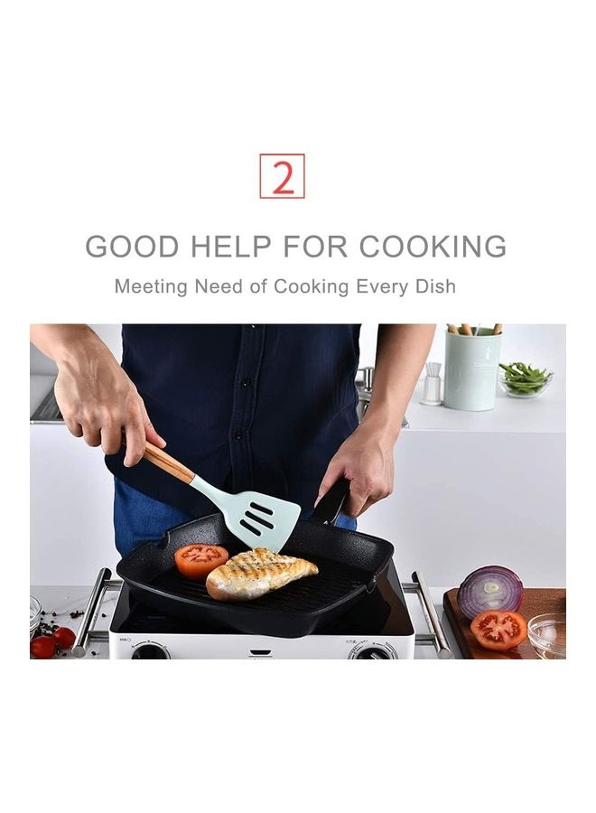 إسكدنيا طقم أدوات طبخ من السيليكون مع حامل - من 11 قطعة أخضر / بني One Size - Image 2