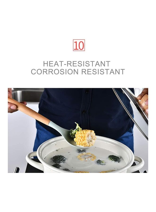 إسكدنيا طقم أدوات طبخ من السيليكون مع حامل - من 11 قطعة أخضر / بني One Size - Image 4