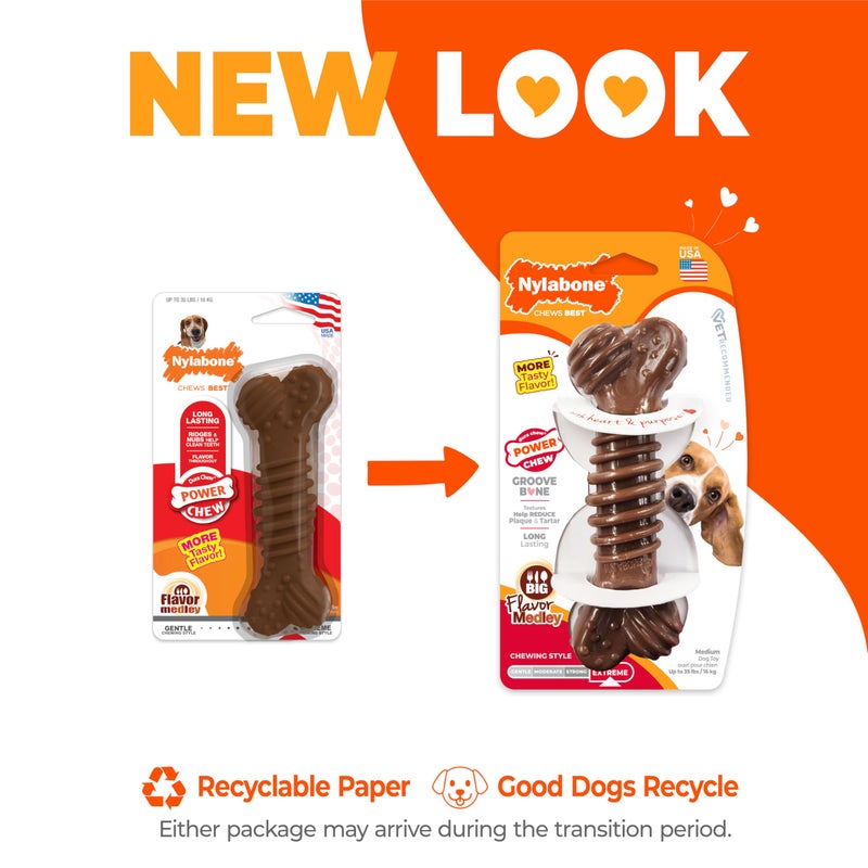 Nylabone Groove Bone Power Chew Toy for Dogs, Dental Dog Toys for Aggressive Chewers, Dog Chew Bone, Long Lasting Flavor Medley Flavor, For Medium Dogs - Up to 35 lbs, 1 Count - Image 3
