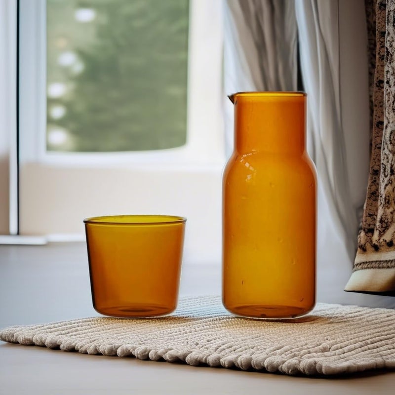 sappiedear Bedside Glass Water Carafe Set with Cup, Glass Carafe with Lid Mouthwash Cups for Bedroom Bathroom Juice Wine Milk 19oz Amber - Image 5