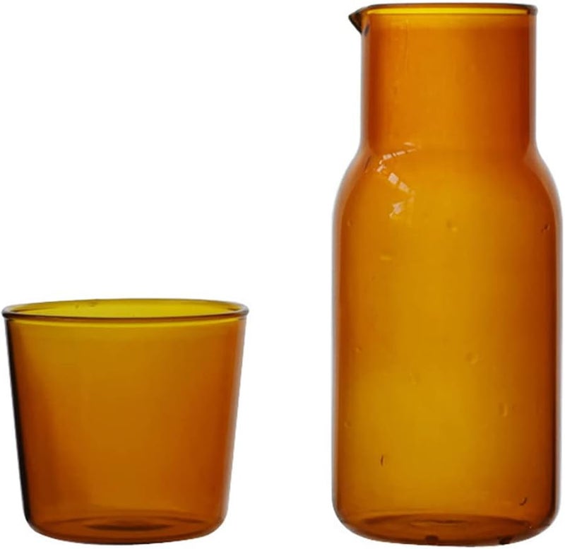sappiedear Bedside Glass Water Carafe Set with Cup, Glass Carafe with Lid Mouthwash Cups for Bedroom Bathroom Juice Wine Milk 19oz Amber - Image 1