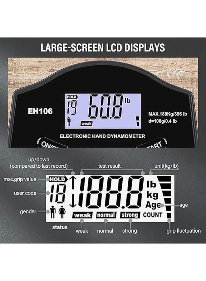 جنرال قبضة قوة تستر ، 180KG الرقمية اليد دينامومتر قبضة Ergometer USB شاشة LCD قبضة دينامومتر  - Image 2