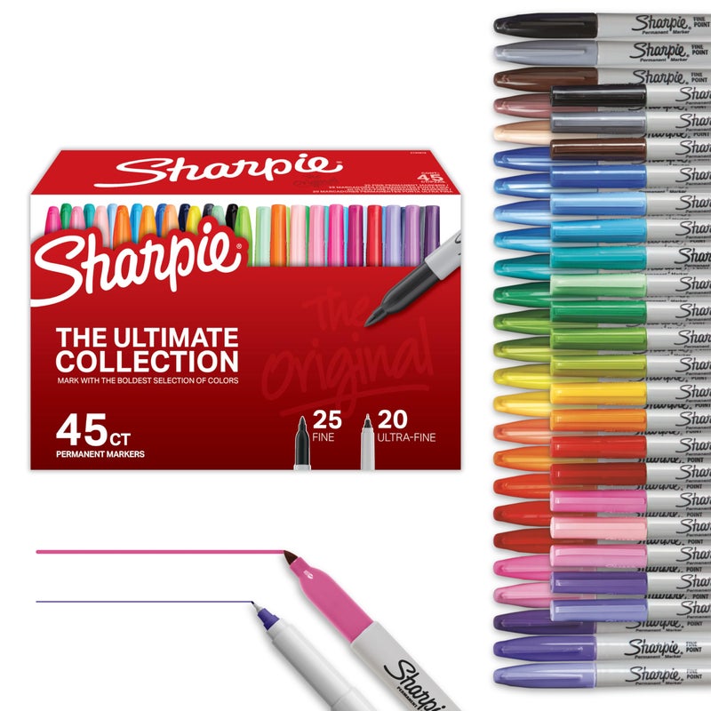 Sharpie Permanent Markers Ultimate Collection Ultra Fine And Fine Tip Assorted Colors 45 Count Bulk Pack Arts Crafts Classroom Teacher Supplies Back to School - Image 2