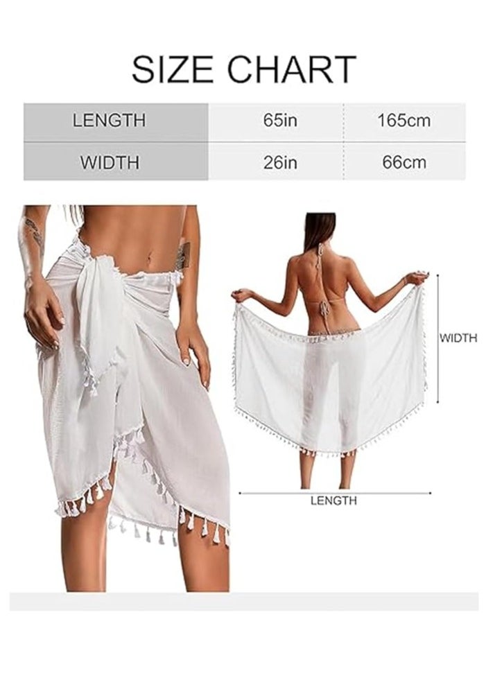 Beach Sarong Pareo Womens Semi-Sheer Swimwear Cover Ups Short Skirt with Tassels - Image 3