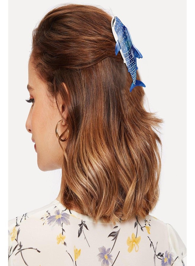 هابدو مشابك شعر على شكل حوت قرش أزرق داكن، مشبك شعر على شكل حيوان بحري لطيف من هابدو للنساء والفتيات، إكسسوارات شعر بحرية من الأسيتات، هدية - Image 4