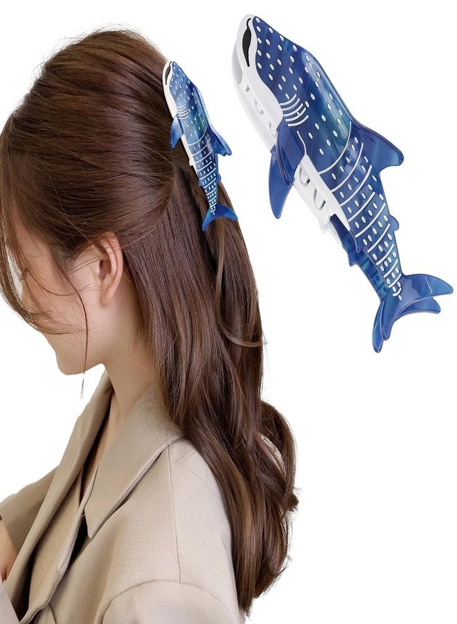هابدو مشابك شعر على شكل حوت قرش أزرق داكن، مشبك شعر على شكل حيوان بحري لطيف من هابدو للنساء والفتيات، إكسسوارات شعر بحرية من الأسيتات، هدية - Image 1