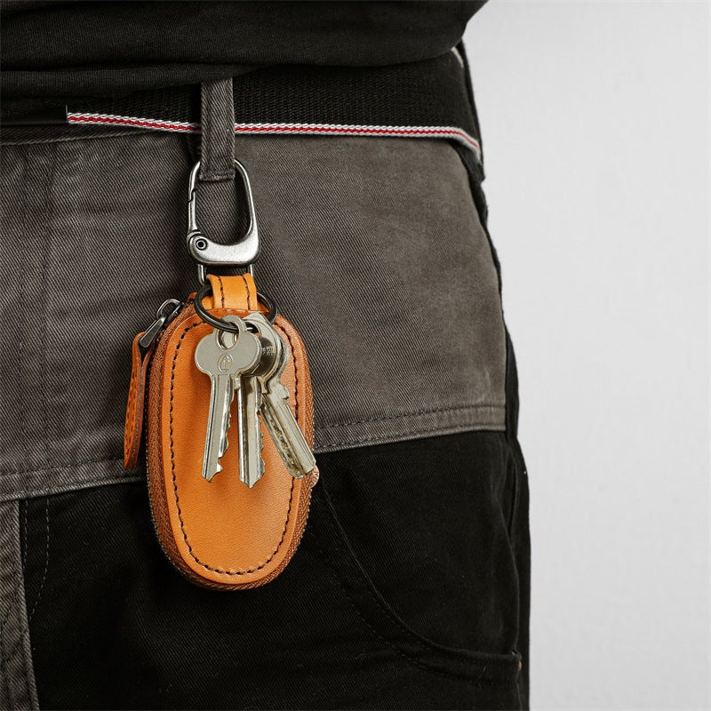 Handmade Vintage Leather Key Holder, Top Grain Vegetable Tanned, Multifunctional Small Wallet with Stitching Detail, Unisex Car Key Case for Daily Use - Image 5
