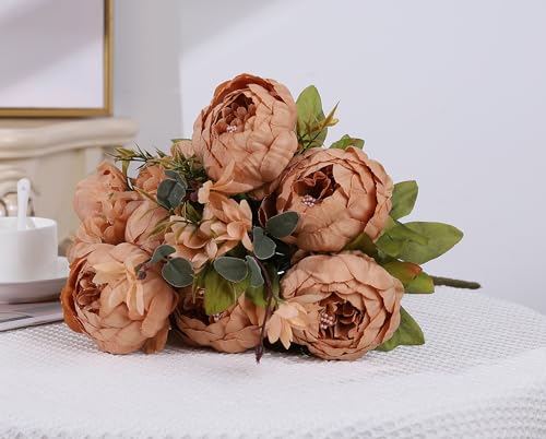 Duovlo Artificial Peony Silk Flowers Fake Flowers Vintage Wedding Home Decoration,Pack of 1 (Dark Champagne) - Image 4