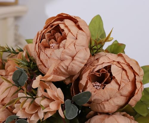 Duovlo Artificial Peony Silk Flowers Fake Flowers Vintage Wedding Home Decoration,Pack of 1 (Dark Champagne) - Image 5