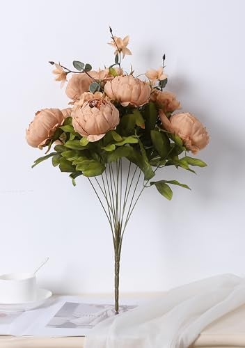 Duovlo Artificial Peony Silk Flowers Fake Flowers Vintage Wedding Home Decoration,Pack of 1 (Dark Champagne) - Image 3