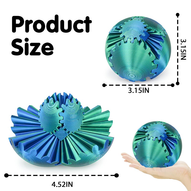 Minleway Gear Ball 3D Printed Cube Fidget Toy,Gear Sphere Fidget Toys,Sensory Toys for Stress and Anxiety Relief, Desk Toy Fidget Spinners,Stocking Stuffers for Adults & Kids Gift(Blue Green, 3.1 Inch) - Image 5
