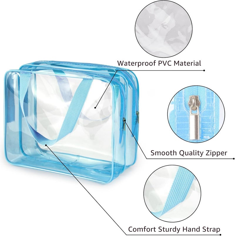 Roybens 3Pcs Crystal Clear PVC Travel Toiletry Bag Kit for Men Women, Waterproof Vinyl Packing Organizer Storage Bag with Zipper Closure and Handle Straps, Cosmetic Pouch, Diaper Bag, Handbag Pencil Bag - Image 4