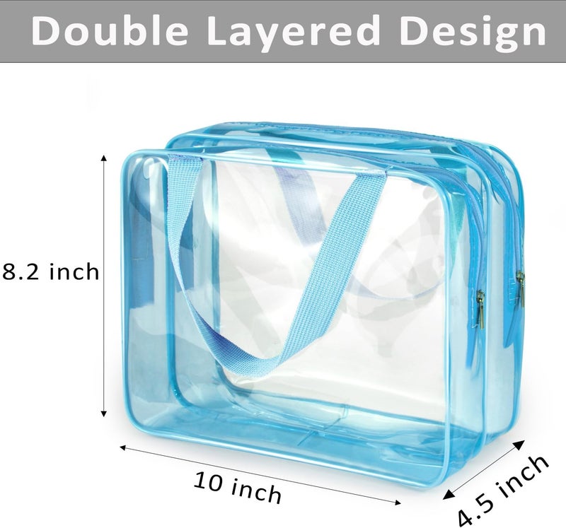 Roybens 3Pcs Crystal Clear PVC Travel Toiletry Bag Kit for Men Women, Waterproof Vinyl Packing Organizer Storage Bag with Zipper Closure and Handle Straps, Cosmetic Pouch, Diaper Bag, Handbag Pencil Bag - Image 3