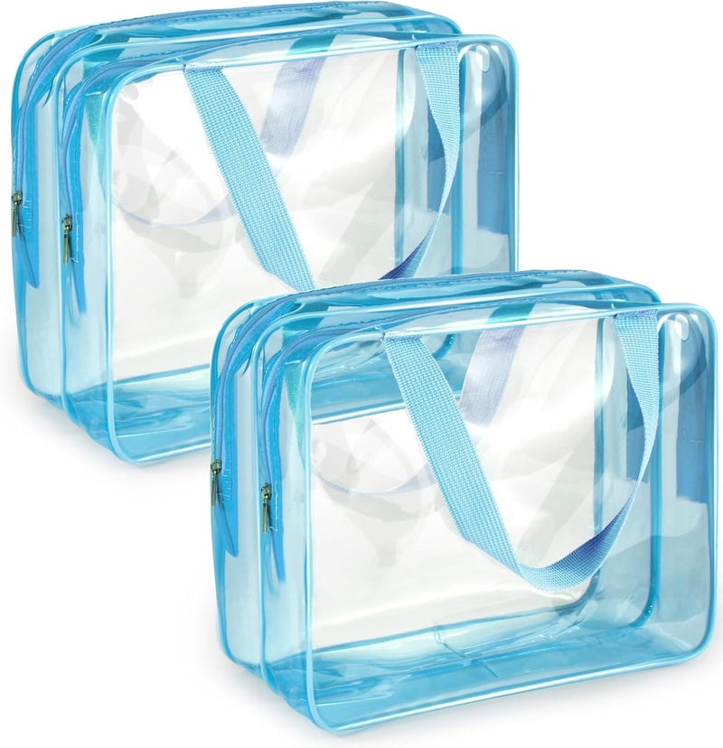 Roybens 3Pcs Crystal Clear PVC Travel Toiletry Bag Kit for Men Women, Waterproof Vinyl Packing Organizer Storage Bag with Zipper Closure and Handle Straps, Cosmetic Pouch, Diaper Bag, Handbag Pencil Bag - Image 1
