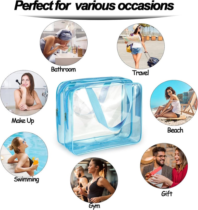 Roybens 3Pcs Crystal Clear PVC Travel Toiletry Bag Kit for Men Women, Waterproof Vinyl Packing Organizer Storage Bag with Zipper Closure and Handle Straps, Cosmetic Pouch, Diaper Bag, Handbag Pencil Bag - Image 2