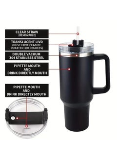 Arabest 40oz Large Capacity Water Bottle With Handle And Straw Lid, Insulated Reusable Stainless Steel Water Bottles Travel Mug Coffee Cup Car Cup Water Cup For Men Women Outdoor Camping Driving  - Image 3