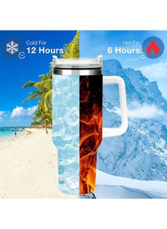 Arabest 40oz Large Capacity Water Bottle With Handle And Straw Lid, Insulated Reusable Stainless Steel Water Bottles Travel Mug Coffee Cup Car Cup Water Cup For Men Women Outdoor Camping Driving  - Image 2