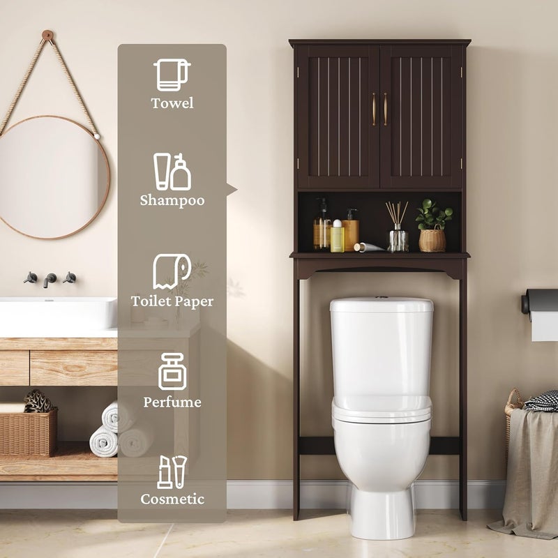 Yaheetech Over The Toilet Storage with 2 Doors & Adjustable Shelf, Free Standing Toilet Rack Wooden Space-saving Collect Cabinet, Bathroom Furniture, 9Dx24.5Wx66H Inches, Espresso - Image 5