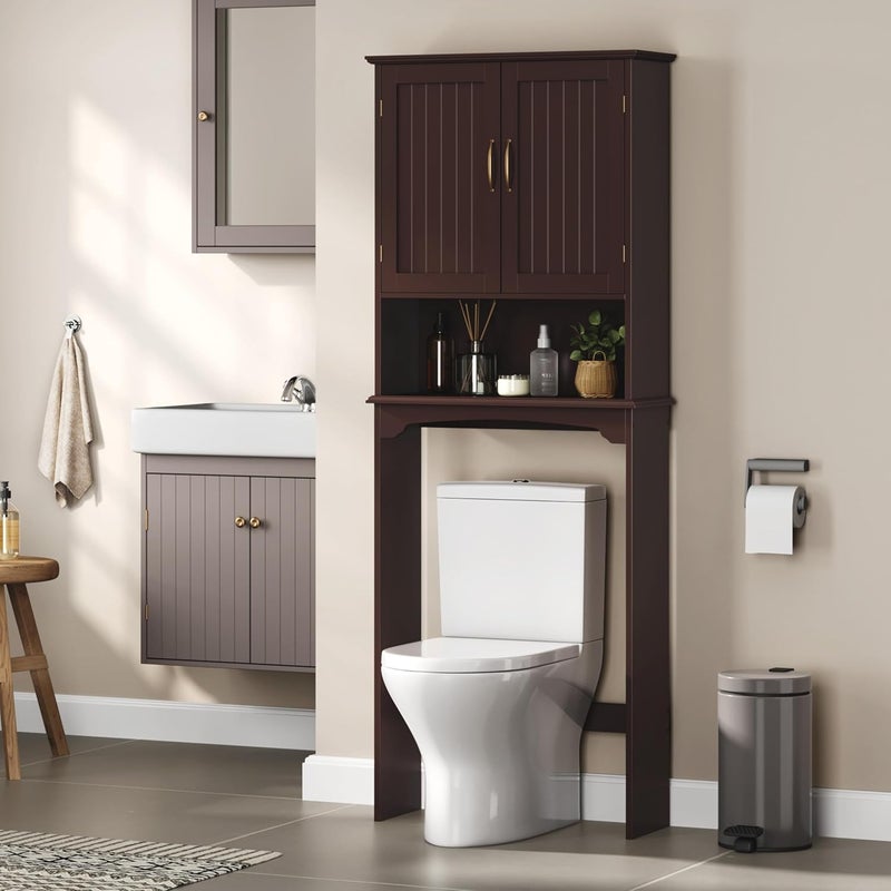 Yaheetech Over The Toilet Storage with 2 Doors & Adjustable Shelf, Free Standing Toilet Rack Wooden Space-saving Collect Cabinet, Bathroom Furniture, 9Dx24.5Wx66H Inches, Espresso - Image 1