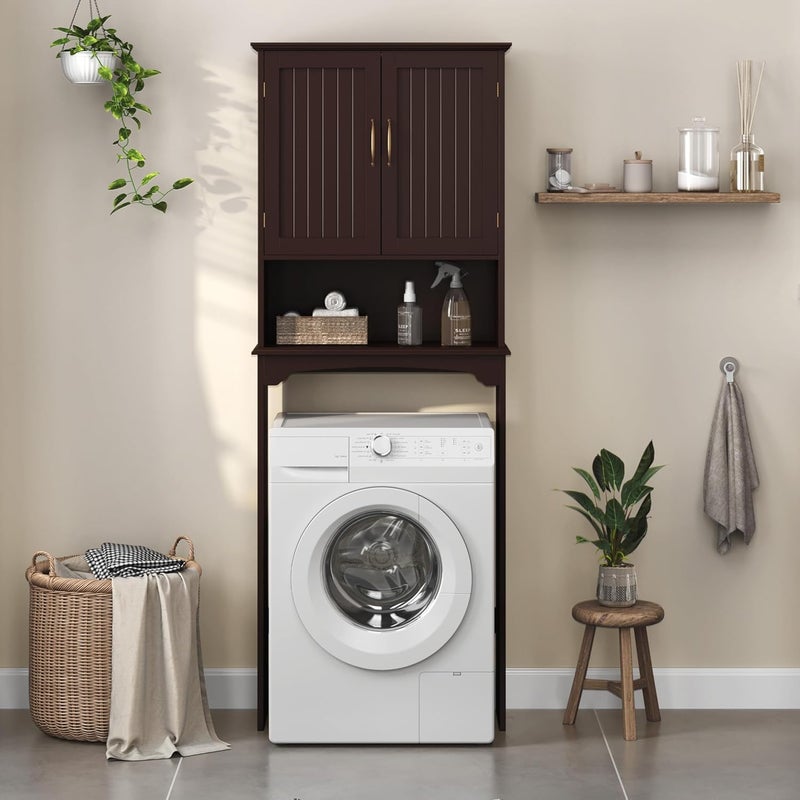 Yaheetech Over The Toilet Storage with 2 Doors & Adjustable Shelf, Free Standing Toilet Rack Wooden Space-saving Collect Cabinet, Bathroom Furniture, 9Dx24.5Wx66H Inches, Espresso - Image 3