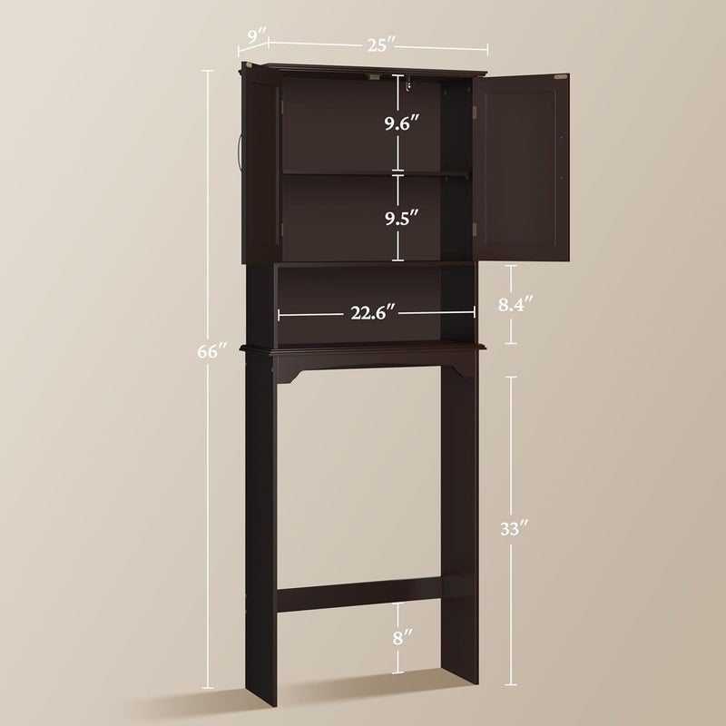 Yaheetech Over The Toilet Storage with 2 Doors & Adjustable Shelf, Free Standing Toilet Rack Wooden Space-saving Collect Cabinet, Bathroom Furniture, 9Dx24.5Wx66H Inches, Espresso - Image 2