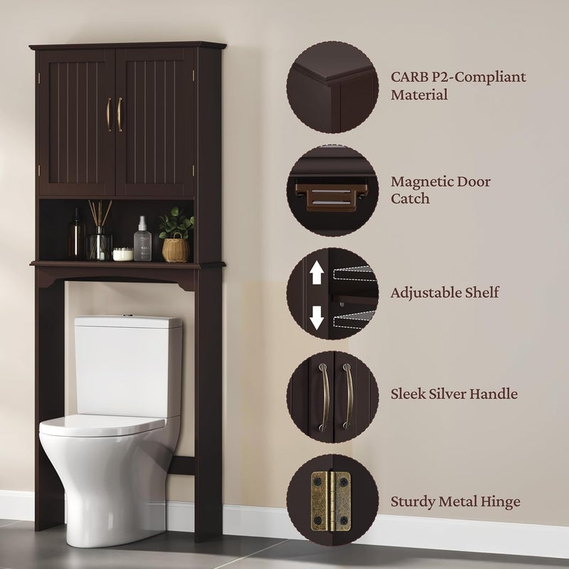 Yaheetech Over The Toilet Storage with 2 Doors & Adjustable Shelf, Free Standing Toilet Rack Wooden Space-saving Collect Cabinet, Bathroom Furniture, 9Dx24.5Wx66H Inches, Espresso - Image 4