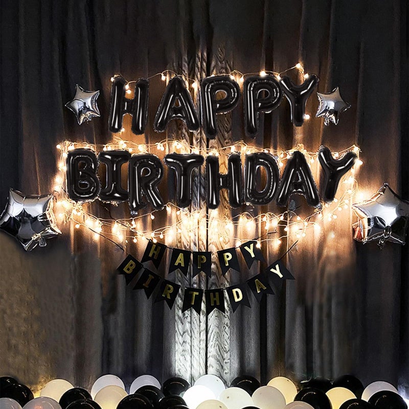CANREVEL Happy Birthday Banner 13pcs 16 Inch Mylar Foil Letters Sign Balloons with LED Lights Birthday Party Decorations for Kids and Adults - 3D Black - Image 5