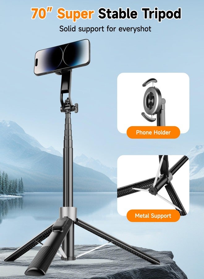 Victiv Magnetic Phone Tripod, 70" Selfie Stick Tripod for iPhone Magsafe with Rechargeable Remote & 2 in 1 Magnetic Holder, Portable Cellphone Stand for Recording Travel, Compatible with iPhone and Android - Image 3