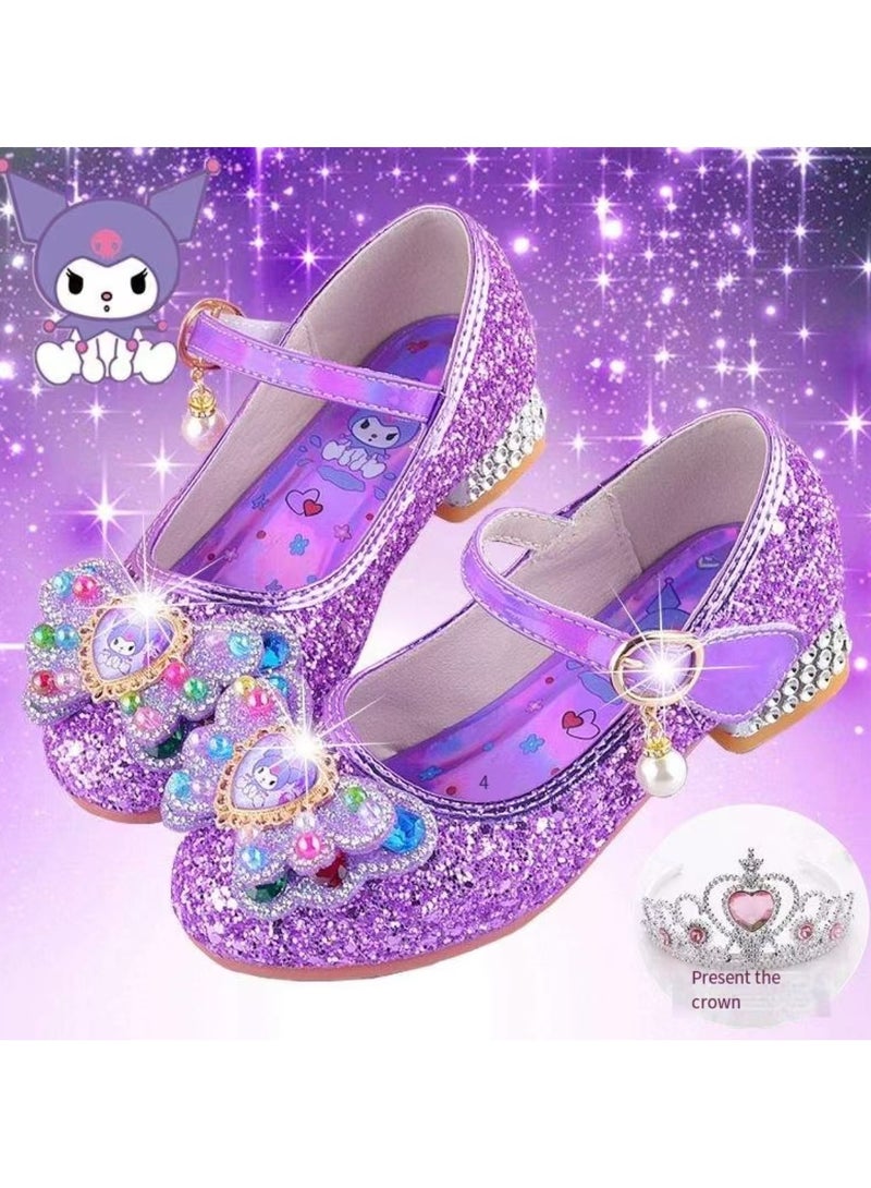 kuromi New Soft soled Princess Shoes Crystal Shoes for Little Girls Leather Shoes  - Image 1