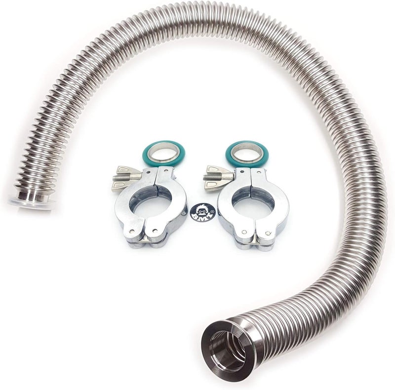 bmotiontech ISO-KF KF25 Corrugated Flexible Bellow Hose Set with 2X Aluminum clamp / 2X SS Centering Ring / 2X FKM O-Ring (900mm approx. 3ft KF25)…