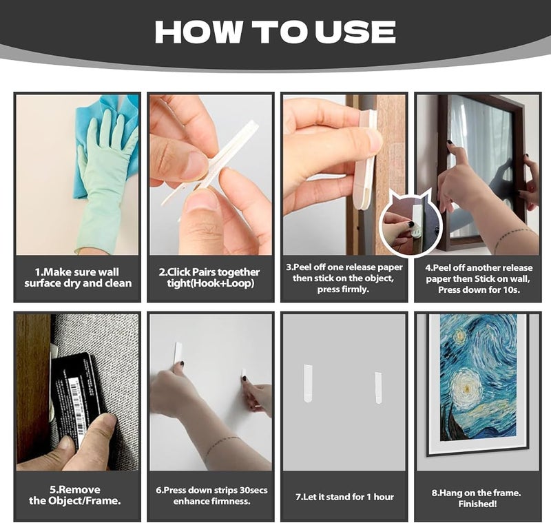 KOWVOWZ 72 Strips/ 36 Pairs Picture Hanging Strips Heavy Duty, 16mm*70mm Sticky Picture Hangers, No Damage Wall Self Adhesive Mounting Tape for Picture Frame Poster Without Nails - Image 4