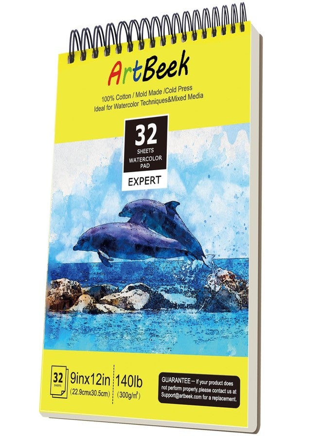 ArtBeek Watercolor Pad 9x12 Inch, 32 Sheets (140lb/300gsm), 100% Cotton Watercolor Paper,Cold Pressed,Acid-Free, Art Sketchbook Pad for Painting & Drawing, Wet, Mixed Media - Image 1