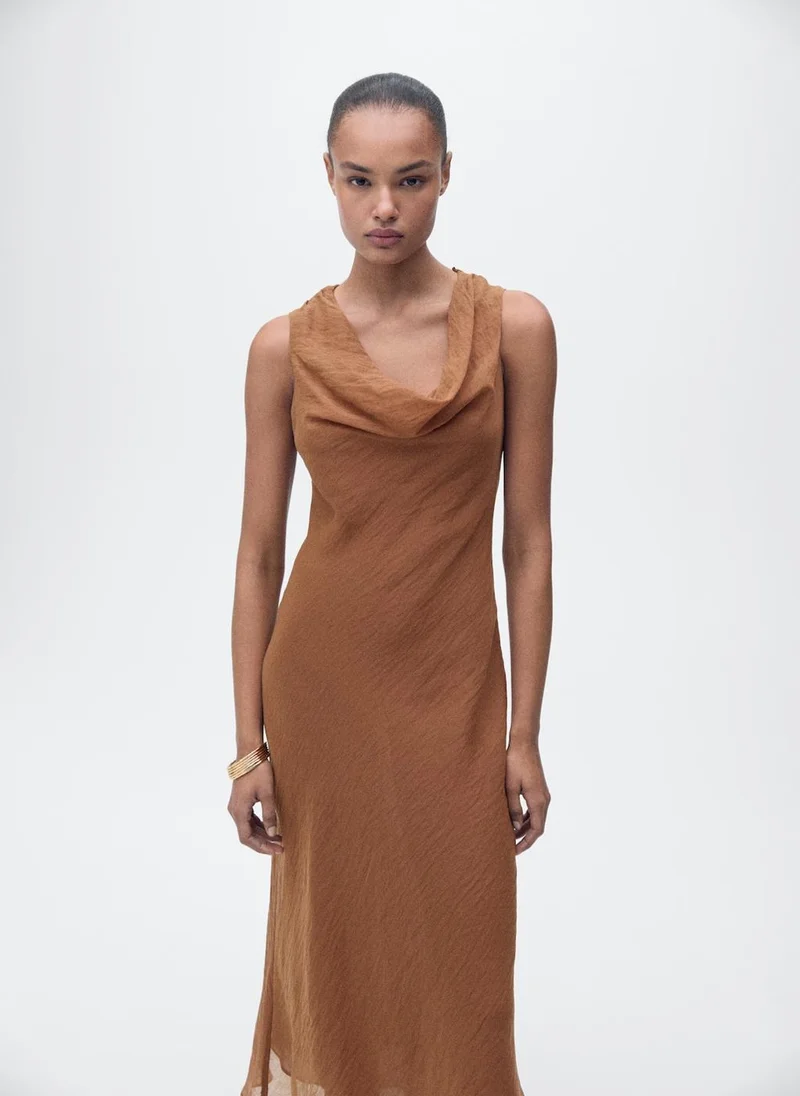 MANGO Draped Neck Midi Dress