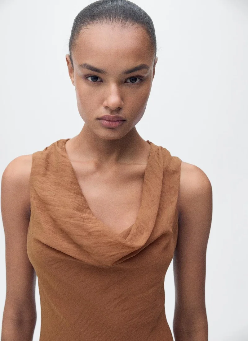 MANGO Draped Neck Midi Dress