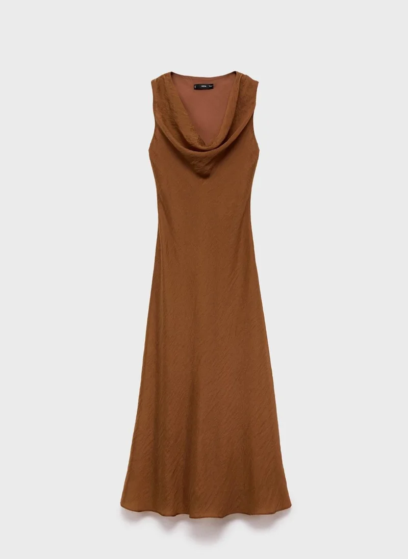 MANGO Draped Neck Midi Dress